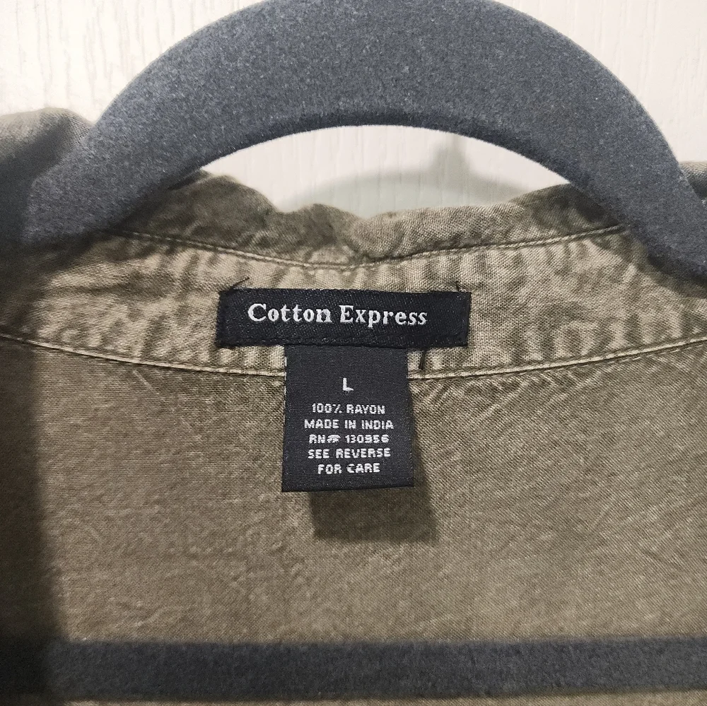 Cotton Express Olive Green Shirt Dress - Picture 2 of 4